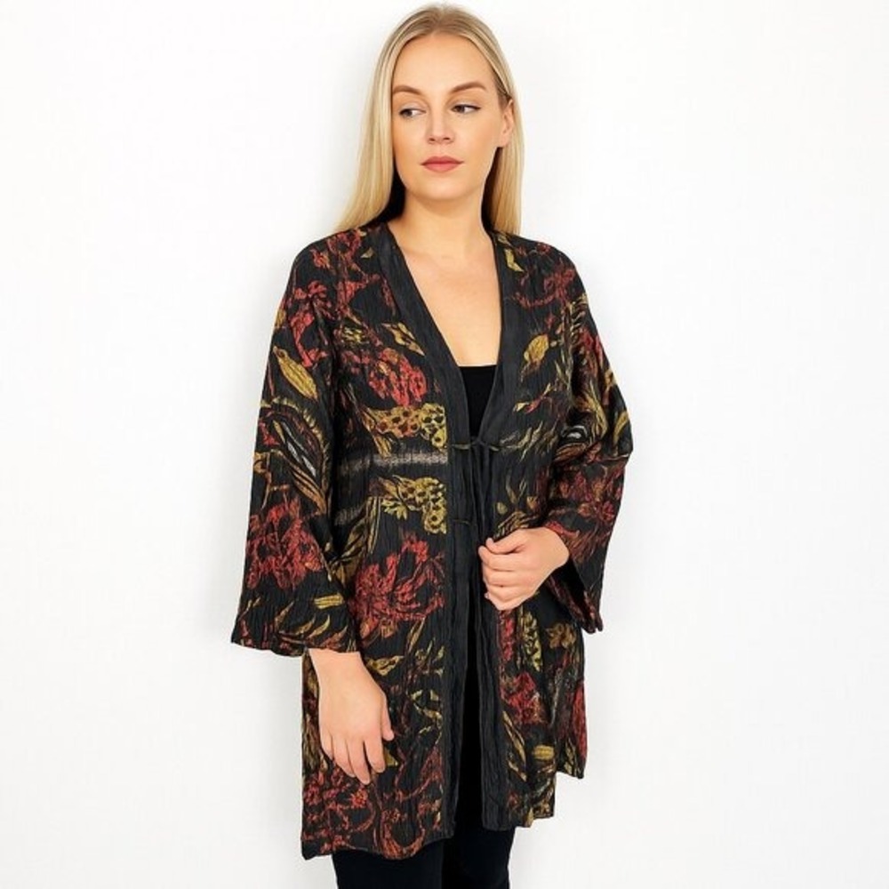 CITRON linen blend Floral Black Kimono Robe black moody floral size‎ S